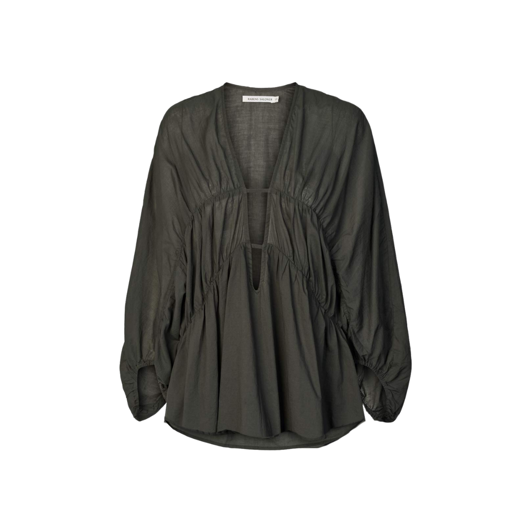 Corrie dyb V-hals bluse, bomuld - Faded Black